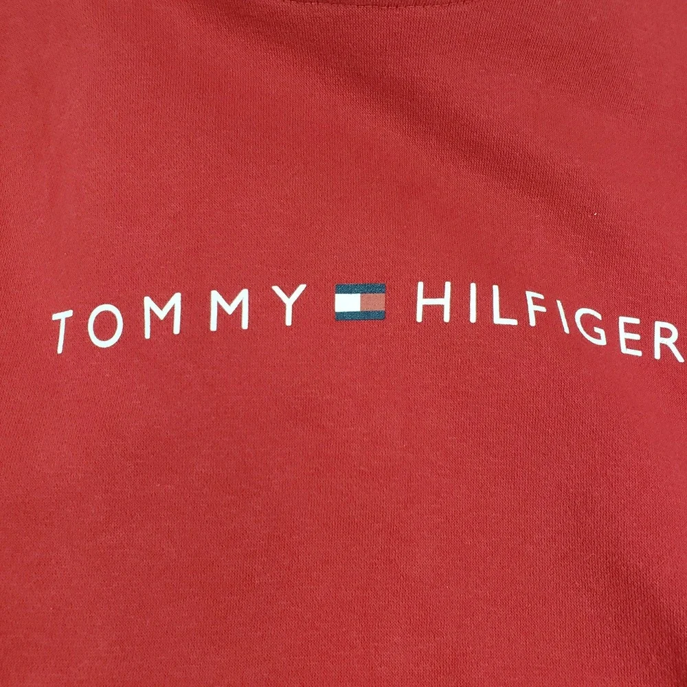 Tommy Hilfiger Red Hoodie Pullover Logo Emblem Fleece‎ Lined Boys Youth L 16 18